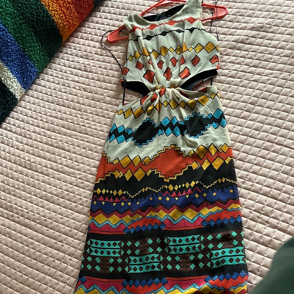 Zara Trafaluc Collection Multicolor Geometric Midi Cut-Out Dress - sz S